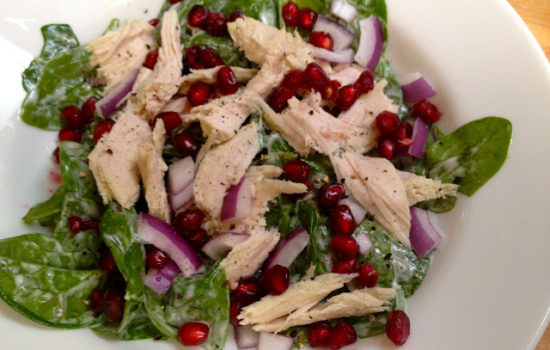 Spinach Salad with Turkey and Pomegranate Seeds