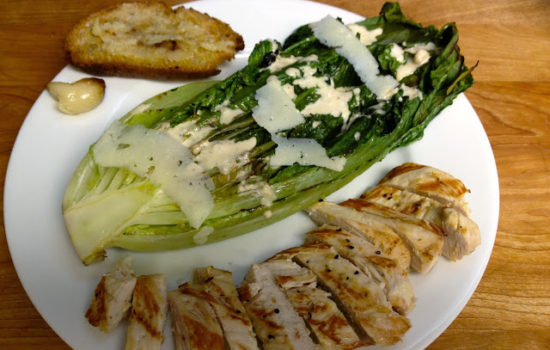 Deconstructed Gas-Grilled Chicken and Romain Caesar Salad