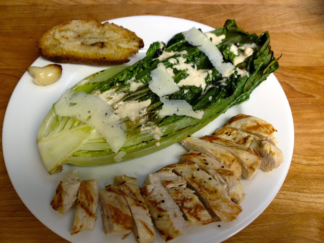 Deconstructed Gas-Grilled Chicken and Romain Caesar Salad