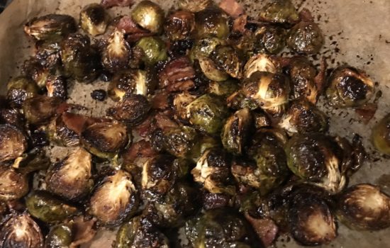 Oven Roasted Brussels Sprouts with Bacon, Balsamic, and Dried Cherries