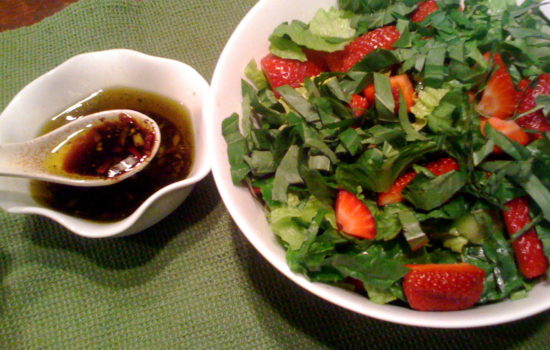 Strawberry, Basil & Romaine Salad with Balsamic Vinaigrette