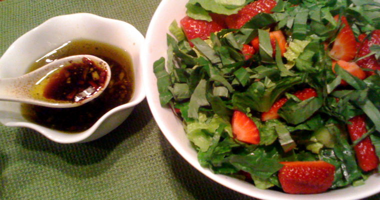 Strawberry, Basil & Romaine Salad with Balsamic Vinaigrette