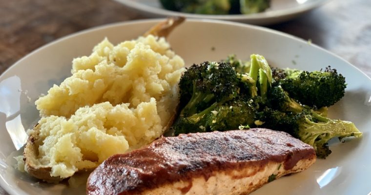 Pan-seared Oven-finished Salmon with Barbecue Sauce