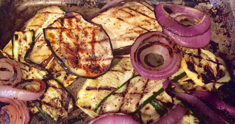 Zucchini, Yellow Squash, Eggplant, and Onions on the Barbeque