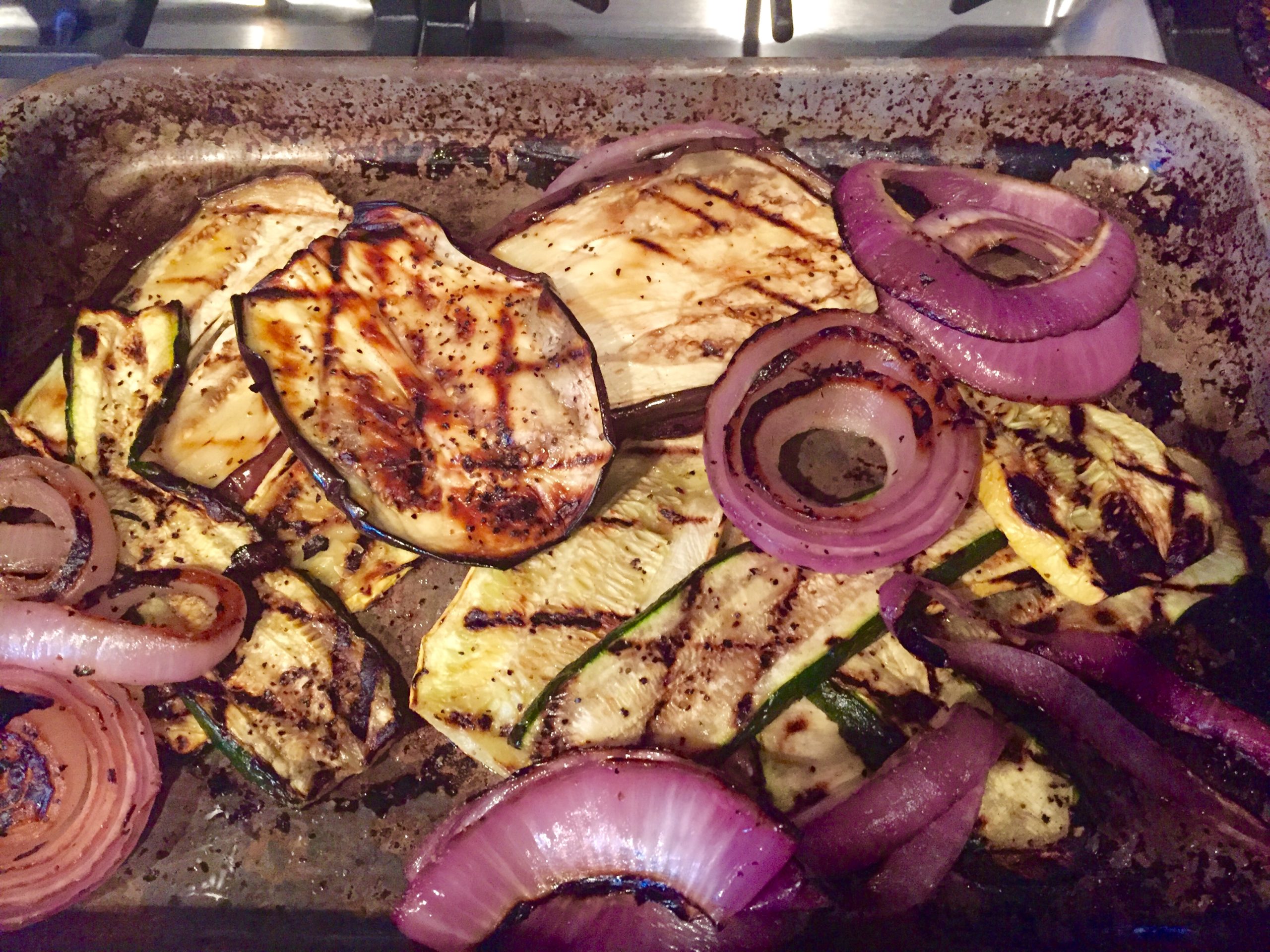 Zucchini, Yellow Squash, Eggplant, and Onions on the Barbeque