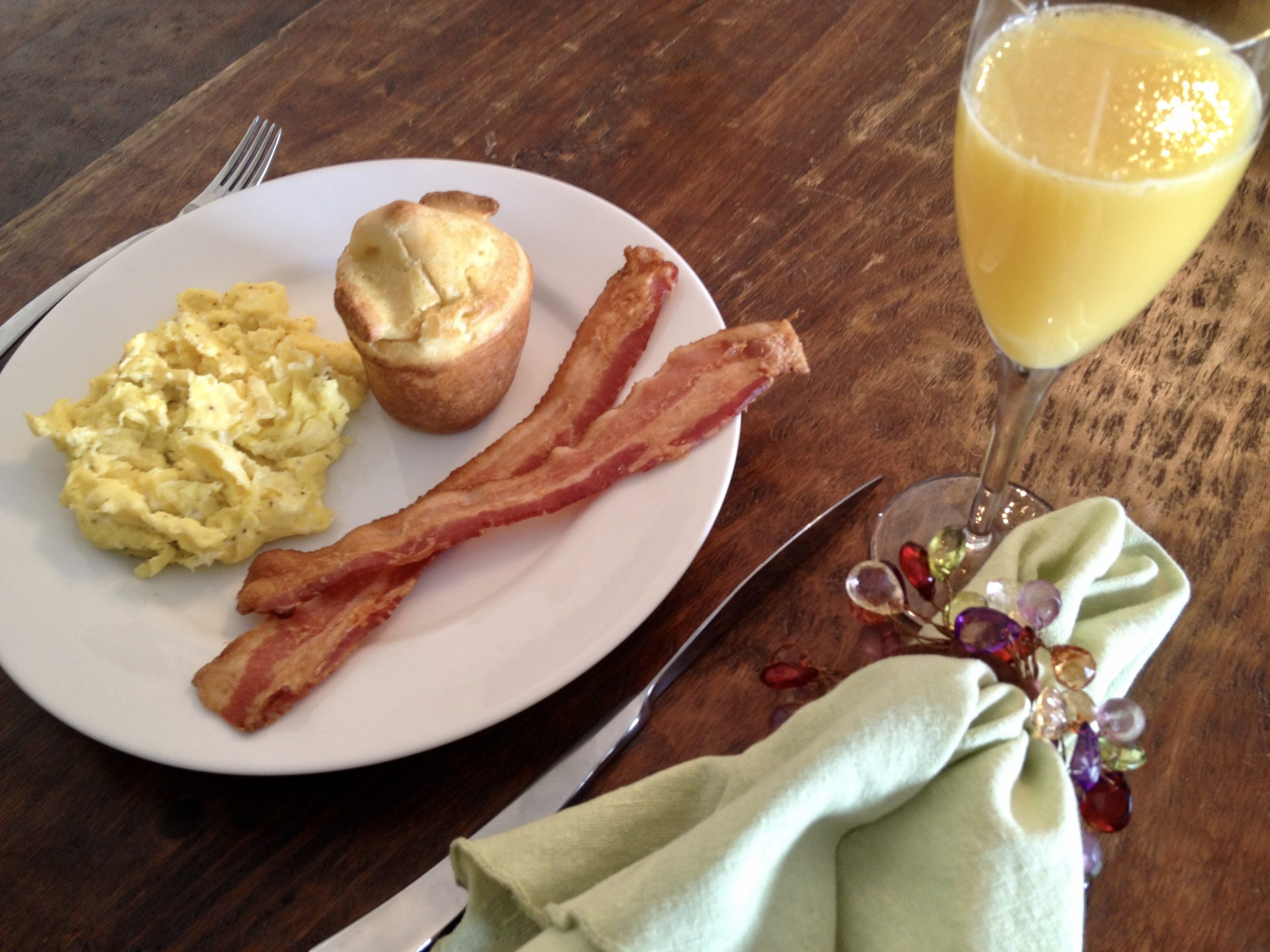 Scrambled Eggs, Bacon, Martha Stewart’s Popovers, and Mimosas