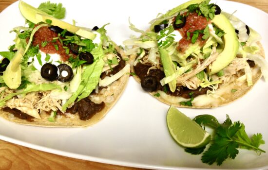 Shredded Chicken Tostadas on Home-Baked Flour Tortillas