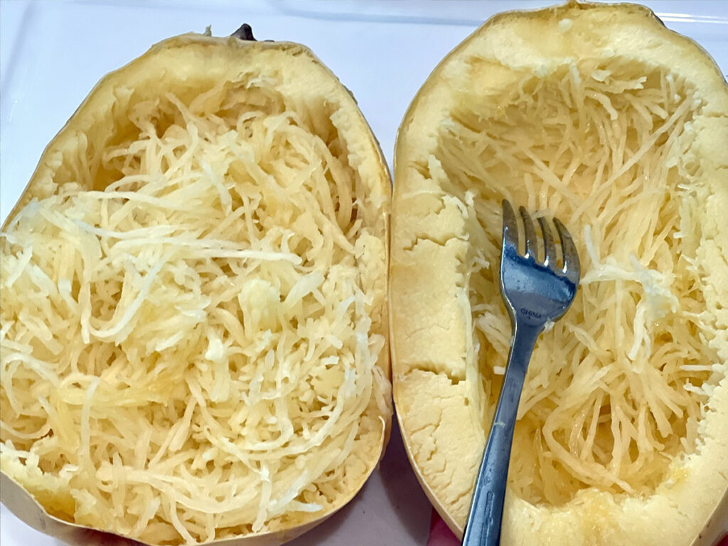 Making spaghetti squash noodles with a fork