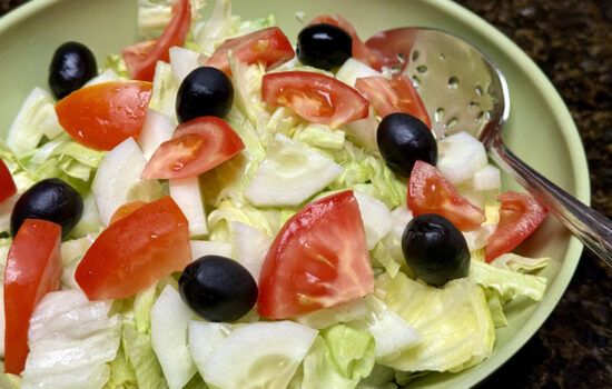 Mom’s Iceberg Salad with Cucumber, Tomato, and Black Olives