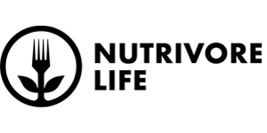 Nutrivore life logo with fork growing out of the ground with leaves coming out of the fork stem.