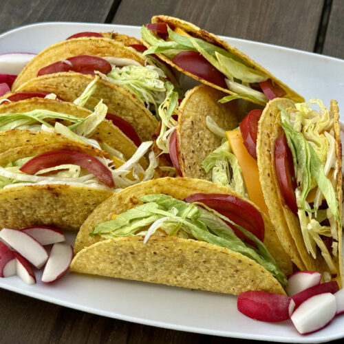 Platter of mom's crunchy tacos