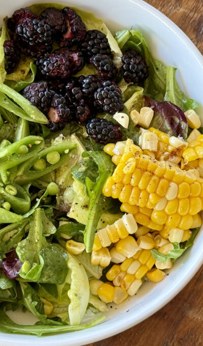 Fresh Corn, Snap Pea, and Blackberry Salad